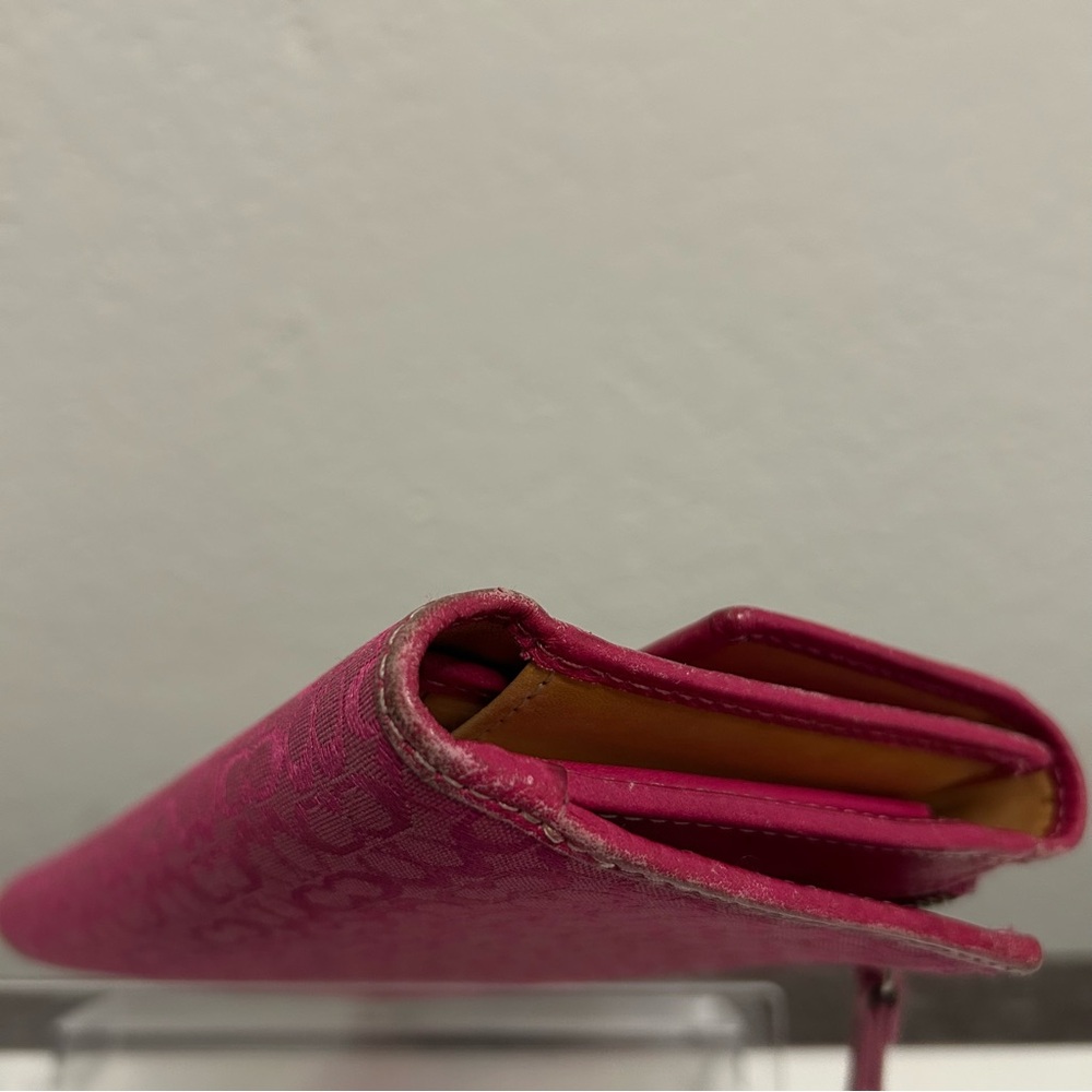 Coach Signature Canvas Leather Fuchsia Trifold Wallet with Checkbook - Picture 7 of 13